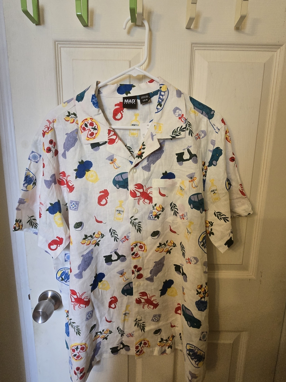 MAD Engine White Short-Sleeve Camp Shirt with Multicolor Nautical & Food Print